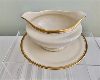 $24; Warwick (made in USA) porcelain gold rimmed gravy boat; 7.5” diameter x 4” high.
