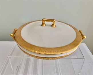 $40; Theodore Haviland Limoges covered vegetable dish.  8” diameter; 4.5” high with handle, 10” diameter with handle.,