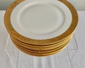 $6 each; Syracuse China Old Ivory “Bracelet” gold rimmed 6.5” bread and butter plates; 15 available