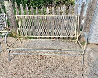 $175; Sturdy wrought iron settee; 60” W x 29”D x 32”H.  Seat height 12.5”
