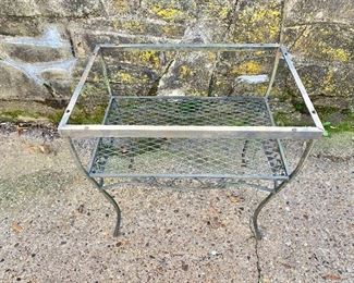 $60; Wrought iron table (glass not pictured, but included); 25” W x 17”D x 23” H