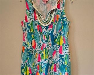 $90; Lily Pulitzer sleeveless summer dress with embellished neck; Size M