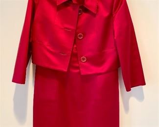 $75; Carlisle two piece silk dress suit; sleeveless dress and short jacket; size 6