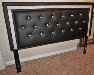 Shiny beads and leather type upholstery queen size headboard