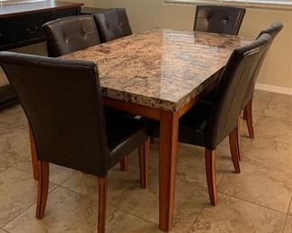 Ashley Faux Marble Dining Table w 6 Chairs
