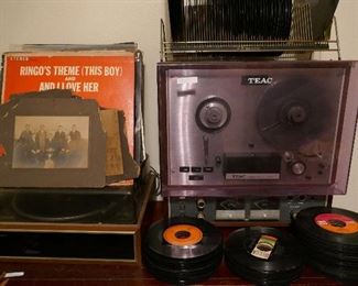 TEAC Reel to Reel w/ tapes, records, record player