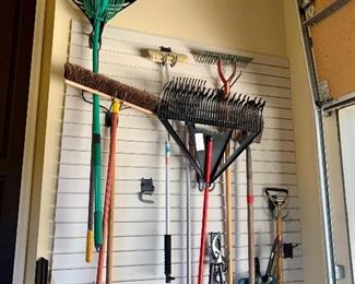 various lawn rakes and tools