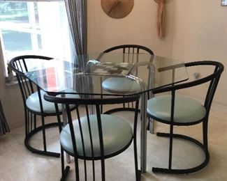 (#2 ) Octogon Glass top, 48" chrome legs table with 4 Chairs  $159.57.