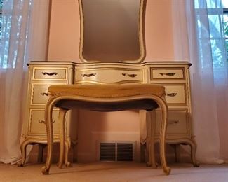 $195 - Dressing Table with bench: 30" high x 48" wide x 19" deep, small bench is 18" high x 25" wide x 14.5" deep