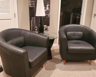 $50 each - black leather chairs: 30" tall x 31" wide x 23" seat depth