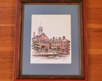 Series of Philadelphia Scenes...blue matte in red and brown frame...each measures 13.5" x 17"