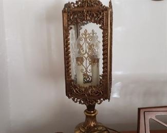 Gothic church sanctuary style Solid brass & glass filigree 3 light table lamp 23"H x 5.25" x 5.25" $250