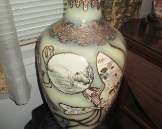 Vintage Asian Ceramic Hand-Painted Raised  Motif Vase 