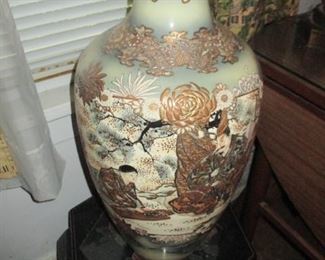 Vintage Asian Ceramic Hand-Painted Raised Motif Vase 