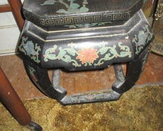 Chinese Black Lacquer Hand-Painted Garden Stool/Table