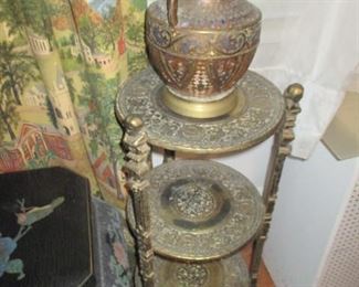 Brass Accent Shelve & Brass & Copper Vase 