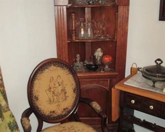 Vintage Early 19th Century King Louis XVI Style Accent Chair  ~ Corner Shelving with Bottom Cabinet