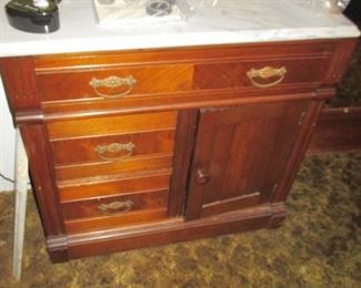Antique Marble Top Accent Low Hutch/Dresser 