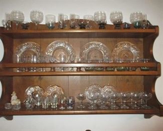Vintage Plate Rack with Depression Glass Crystal Dishes & Glasses 