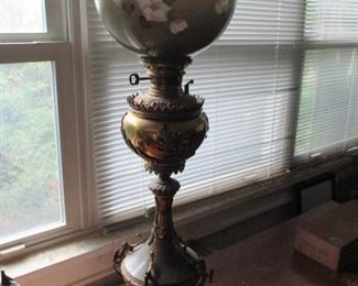Antique Bradley & Hubbard Brass Oil Lamp Electrified 