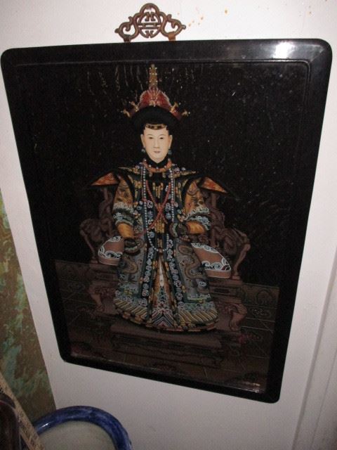 Antique Art Chinese Reverse Painted Glass Portrait Imperial Empress 