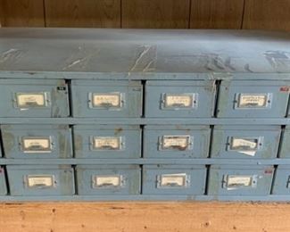 REDUCED!  $56.25 NOW, WAS $75.00...............Metal Card Catalog Cabinet FILLED with Hardware (B058)
