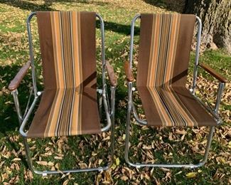 HALF OFF !  $5.00 NOW, WAS $10.00.............Pair Folding Yard Chairs, one has small holes in it, as is (B081)