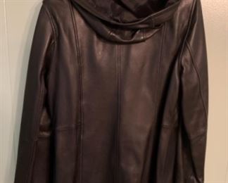 Back View: Liz Claiborne Hooded Leather Jacket Size Medium, very soft leather (S28)