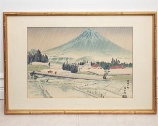 Tokuriki Tomikichiro “Rain at Kiraba” Japanese Woodblock Circa 1950s