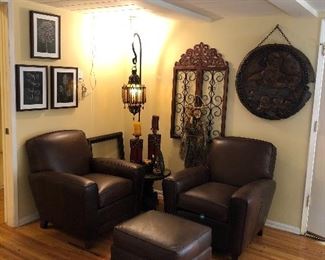 Ethan Allen Leather Chairs and Ottoman 