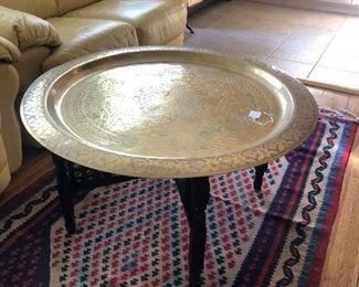 Large Moroccan Folding Brass Round Tray Table