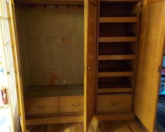 Lg Armoire open, shelves on right pull out