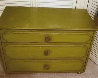 One of a pair of original avacado green short chests