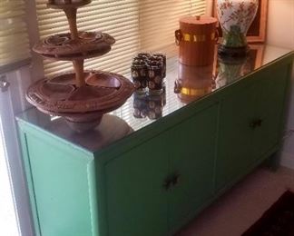 Midcentury green painted cabinet