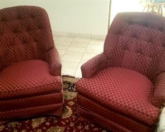 Pair of crimson club chairs