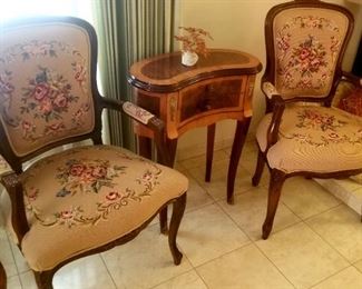 Pair of French Bergere needle point chairs