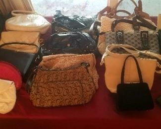 Large assortment of purses