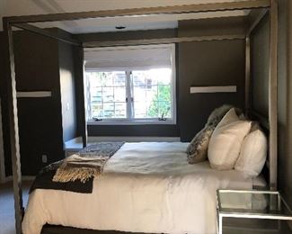 Modern four poster/canopy queen bed with mattress