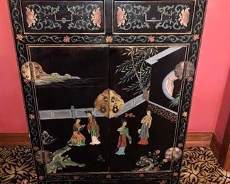 Vintage Asian black laqured cabinet