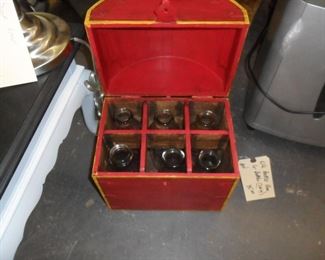 Vintage bottles and case