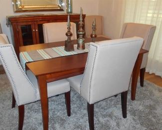 Dinette Table With Hidden Leaf, 6 Upholstered DR Chairs