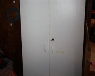 White storage cabinet with lock