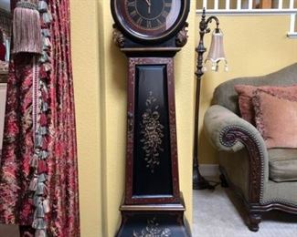 Ornate floral black and red standing floor clock