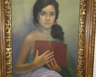 Oil Painting Girl Holding Book
