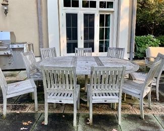 Item 2:  Gloster teak outdoor table and (9) chairs:                                   Table - 81.5"l x 60.75"w x 27.5"h: $1400                                                              Chairs - 18"l x 19"w x 35"h: $2000  (SOLD)