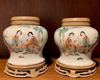 Item 22:  (2) Asian urns on stands - 7.5":  $125 for pair