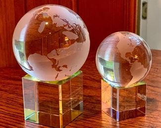 Item 43:  (2) Wharton School of Business glass globes on stands - rainbow hued base:                                                                         Large - 5":  $35                                                                                                        Small - 3.5":  $28
