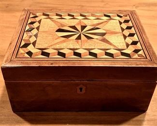 Item 31:  Gorgeous antique writing desk/jewelry box with marbleized interior - 10"l x 7.5"w x 4.5"h:  $195