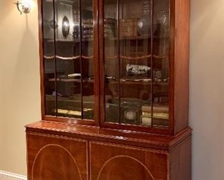Item 458:  Spectacular Breakfront Bookcase with Bottom Cabinets, mahogany with beautiful banded accents: $895
