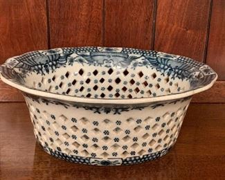 Item 83:  Reticulated Blue and White Chinese Export - we may have underplate:                                                            Bowl - 12.75" x 4.75": $42 